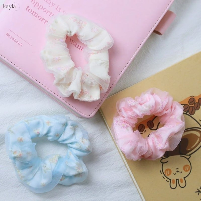 Dây Buộc Tóc Voan Hoa Vintage Mềm Nữ Tính