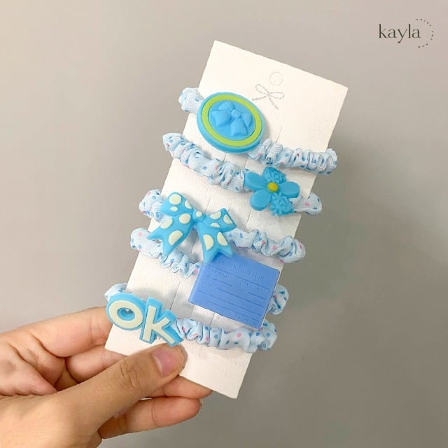 Set dây cột tóc bé gái đính họa tiết hoạt hình cute