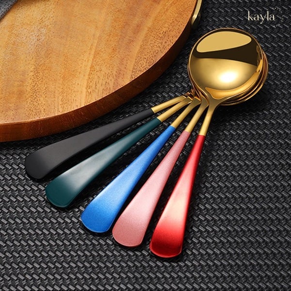 Thìa Ăn Cơm Inox Mạ Vàng Cán Nhiều Màu